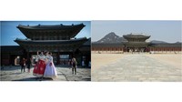Bahkan Korea Selatan pun memiliki tempat wisata yang terdampak pandemi COVID-19 yaitu Istana Gyeongbokgung. Foto pertama memperlihatkan jelas dengan banyaknya turis yang hadir di kawasan itu pada Februari 2018. Dan foto kedua menjelaskan tentang Istana  Gyeongbokgung yang dtutup pada April 2020 karena COVID-19. Carl Court/Getty Images, Jong Hyun Kim/Anadolu Agency via Getty Images.  