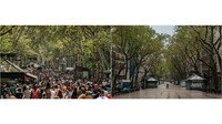 Berlanjut ke jalanan ramai yang ikonik di Barcelona Spanyol yaitu La Ramblas pada Agustus 2018. Lalu foto kedua jalan tersebut sangat sepi karena dampak lockdown virus Corona pada Maret 2020. David Ramos/Getty Images.  