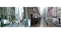 Dan yang terakhir adalah foto suasana jalan di Wall Street pada Agustus 1979. Kawasan ini merupakan salah pusat bisnis di Amerika yang tidak pernah sepi aktivitas, lalu foto kedua menjelaskan tentang jalan Wall Street pada April 2020. Pemerintah Amerika terpaksa menutup aktivitas ekonomi dikawasan itu karena wabah COVID-19 di negara itu sangat parah. Frances M. Ginter/Getty Images, AP Photo/Ted Shaffrey.
