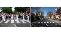 Nah selanjutnya kita akan melihat jalan yang sangat terkenal yaitu Abbey Road di Inggris. Jalan ini merupakan salah satu wisata ikonik karena lekat dengan band legendaris The Beatles. Foto pertama diambil pada Agustus 2012, lalu foto kedua yang sepi diambil pada Maret 2020. Saat ini Inggris masih melakukan lockdown karena pandemi COVID-19. LOCOG via Getty Images, Leon Neal/Getty Images.
