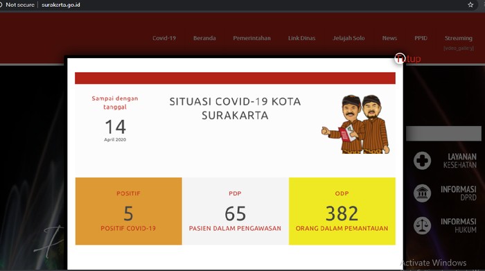 Tampilan situs Pemkot Solo yang sempat diretas pada pukul 20.00 WIB, Selasa (14/4/2020)