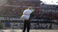 Ratusan merpati biasanya diberi makan oleh para pengunjung dan turis yang datang kesini. AP Photo/Niranjan Shrestha.