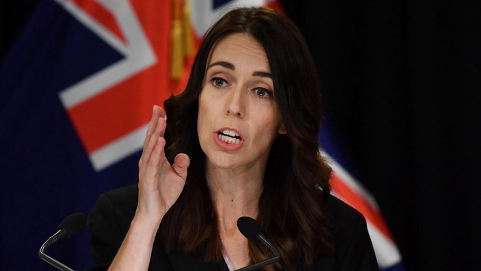 New Zealands Prime Minister Jacinda Ardern speaks to the media during a press conference one day before the country goes on lockdown to stop any progress of the COVID-19 coronavirus, at Parliament in Wellington on March 24, 2020. (Photo by Marty MELVILLE / AFP)