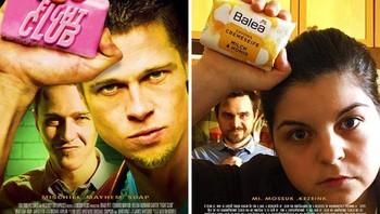 Properti yang digunakan pun seadanya mengingkat kondisi lockdown yang dialami di kotanya, tak memungkinkan ke toko-toko untuk membelinya. Adegan film Fight Club. (Foto: Boredpanda)