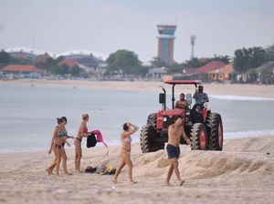 Petugas Naik Traktor Usir Bule yang Asyik Berjemur di Pantai Bali