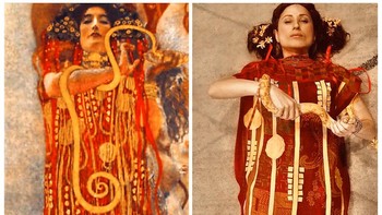 Beralih ke lukisan selanjutnya adalah karya dari pelukis Austria bernama Gustav Klimt. Lukisan ini menceritakan tentang wanita dengan kekuatan magisnya. Lukisan ini di repro kembali oleh Anastasia Veras. Seniman Gustav Klimt adalah adalah seorang pelukis Austria beraliran simbolisme. Ia adalah salah satu anggota paling terkenal dari gerakan Art Nouveau Wina (Vienna Secession). Karya-karya besarnya termasuk lukisan, mural, sketsa, dan objek-objek seni lainnya, sebagian besar dipajang di Vienna Secession gallery. Subyek utama Klimt adalah tubuh wanita, dan karya-karyanya diwarnai erotisme. Anastasia Vera via AP.
