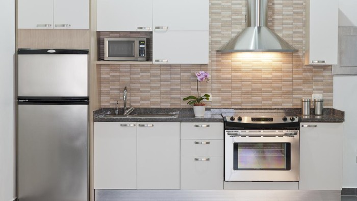 Typical Scandinavian style kitchen interior design. ( 3d render )