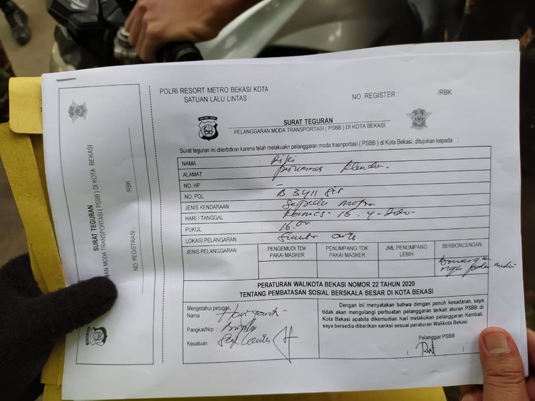 Surat teguran PSBB Bekasi Surat teguran PSBB Bekasi