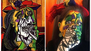 Masih dengan karya Pablo Picasso dengan judul Weeping Woman yang dibuat pada tahun 1937 di Perancis. Karya ini dibuat dengan media lukisan di atas kamvas.  Lukisan ini menggambarkan tentang kesedihan wanita pada zaman itu dengan depresi yang dia alami. Karya ini di repro ulang oleh Katrusya Kosilkova. Katrusya Kosilkova via AP.