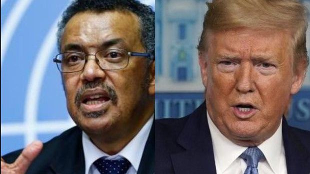Dirjen WHO Tedros Adhanom dan Presiden AS Donald Trump (sumber: kolase foto dari AP dan AFP)