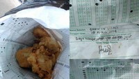 Lembar ujian yang sudah diisi dengan sepenuh hati harus berakhir sebagai bungkus gorengan. Dari lokasinya terlihat ya kalau lembar ujian ini berasal dari sekolah di Bekasi. Foto: istimewa