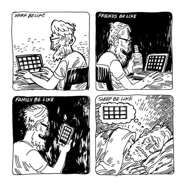 Laptop dan handphone kini akan menjadi sahabat sejatimu selama isolasi diri di rumah. Jika ingin bekerja, berhubungan dengan teman ataupun saudara pasti kita akan membutuhkan laptop atau handphone. Bahkan bisa-bisa sampai tidurpun kamu akan membawanya ke dalam mimpi. Foto: Instagram @brokegrid