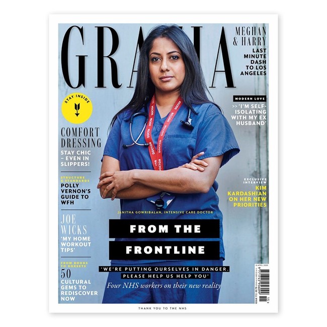 Majalah Grazia Inggris menampilkan para staf NHS (National Health Service) yang menjadi garda terdepan dalam penanganan pasien COVID-19. Tak tanggung-tanggung, majalah mingguan tersebut merilis empat cover berbeda dengan dokter dan perawat sebagai modelnya.  (Foto: Ist)