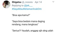 Nah ini baru keren, ia mengaku bisa membedakan mana daging rendang dan yang mana lengkuas. Wah foodies sejati nih yang pasti doyan makan rendang. Foto: twitter