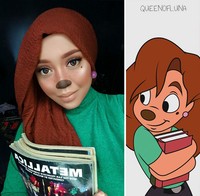 Kemampuan merias diri yang luas biasa membuat wanita berhijab ini mampu menirukan gaya tokoh-tokoh kartun terkenal dunia. Ini dia foto-fotonya.