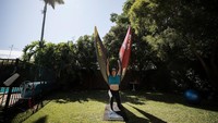Juara Kano Australia, Jess Fox berlatih di rumahnya di Sydney, Australia.