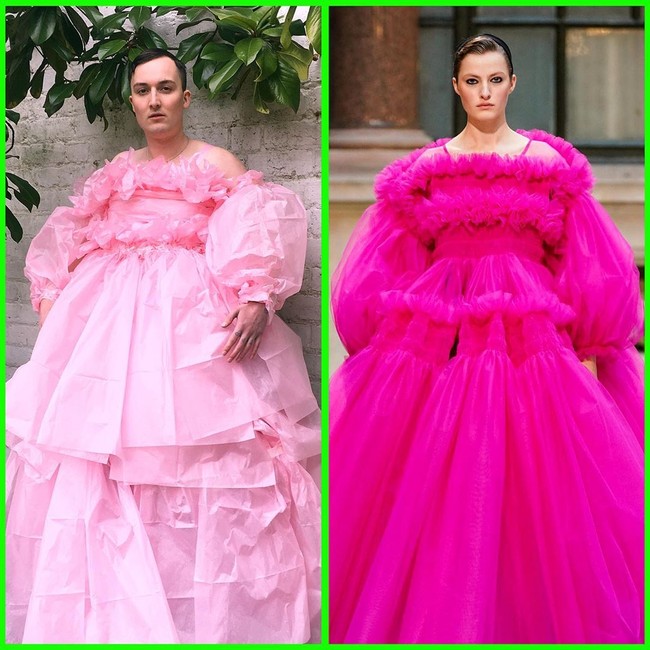 Bosannya orang-orang di rumah selama masa lockdown memunculkan tren-tren unik, termasuk #HomCouture. Kali ini sejumlah fashionista ramai-ramai meniru tampilan busana couture di fashion show. Foto: Instagram @skipdin