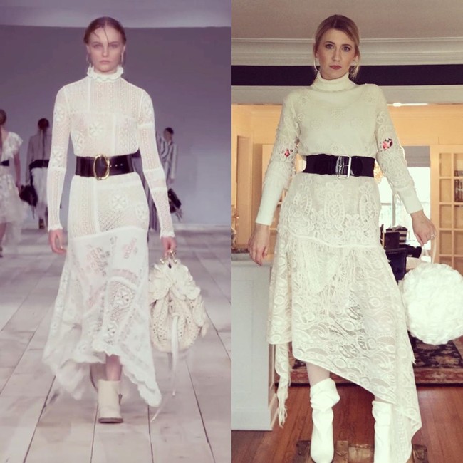 Mengikuti tampilan runway seperti ini mungkin bisa menimbulkan ide-ide berpakaian baru ntuk diterapkan ketika nanti akhirnya bisa beraktivitas dengan normal. Wanita ini pun memakai syal hingga bunga mawar palsu untuk meniru gaya Alexander McQueen. Foto: Instagram @bizzarebazaarbybrit