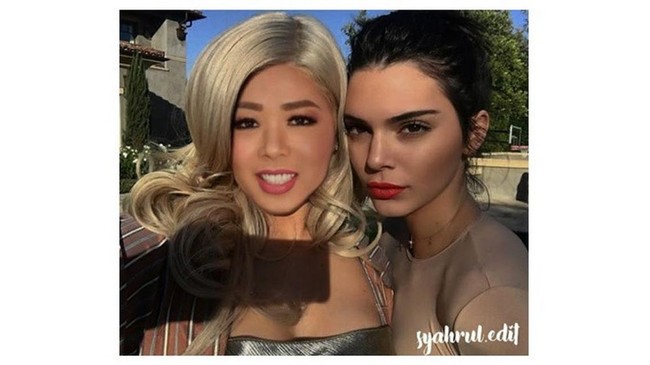 Beginilah tampilan Soimah di badan Kylie Jenner saat berfoto bersama Kendall Jenner. Jadi Soimah Jenner kah? Foto: Instagram @syahrul.edit