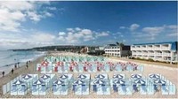 Perusahaan Nuova Neon Group dari kota Modena, Italia membuat sebuah inovasi yang akan mengubah cara orang berinteraksi di masa depan, yaitu kotak kaca plexiglass untuk berjemur di pantai. (dok. Nuova Neon Group)