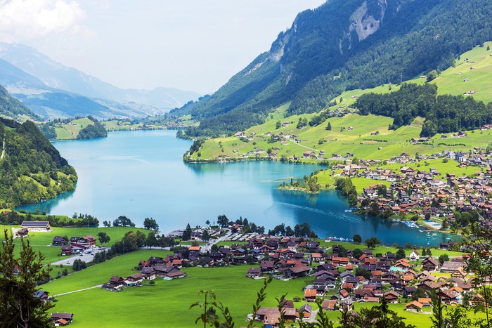 Valley of Lake Lungern or Lungerersee in Obwalden, Switzerland.