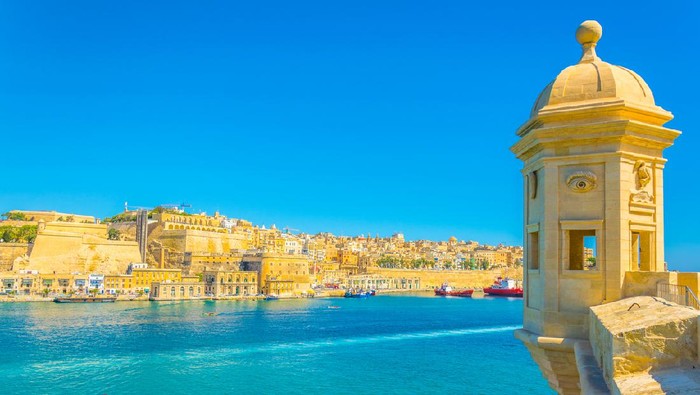 View of Upper Barrakka gardens in Valletta, Malta