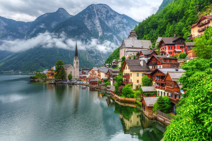 507489863 Hallstatt village in Alps at cloudy day, Austria