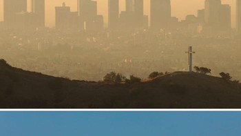 Kota Los Angeles, California dikenal karena kabut asap dan lalu lintas yang pada. Namun pada tangal 14 April 2020 terliat pegunungan San Gabriel yang membuat kota tampak indah. (Foto: Boredpanda)