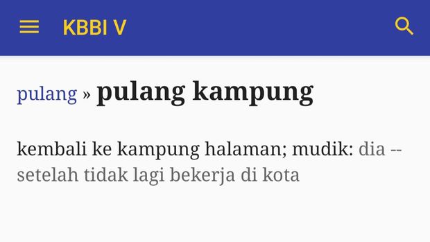 Mudik dan pulang kampung menurut KBBI V. (Tangkapan Layar KBBI V Android)