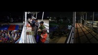 Foto kolase sejumlah umat Islam melaksanakan Shalat Tarawih sebelum ditiadakan (kiri) dan suasana sesudah ditiadakan (kanan) di Pasar Gembrong, Jakarta, Kamis (23/4/2020).