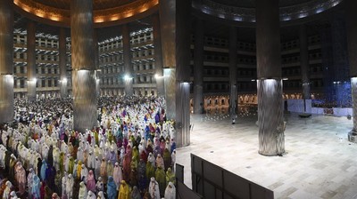 Potret Salat Tarawih di Masjid Istiqlal Sebelum dan Saat Corona