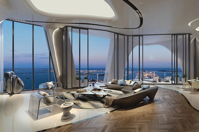 Interior hadir dalam desain minimalis yang bernuansa futuristik. Kaca dan garis lengkung khas Zaha Hadid turut mendominasi. (Foto: Instagram)