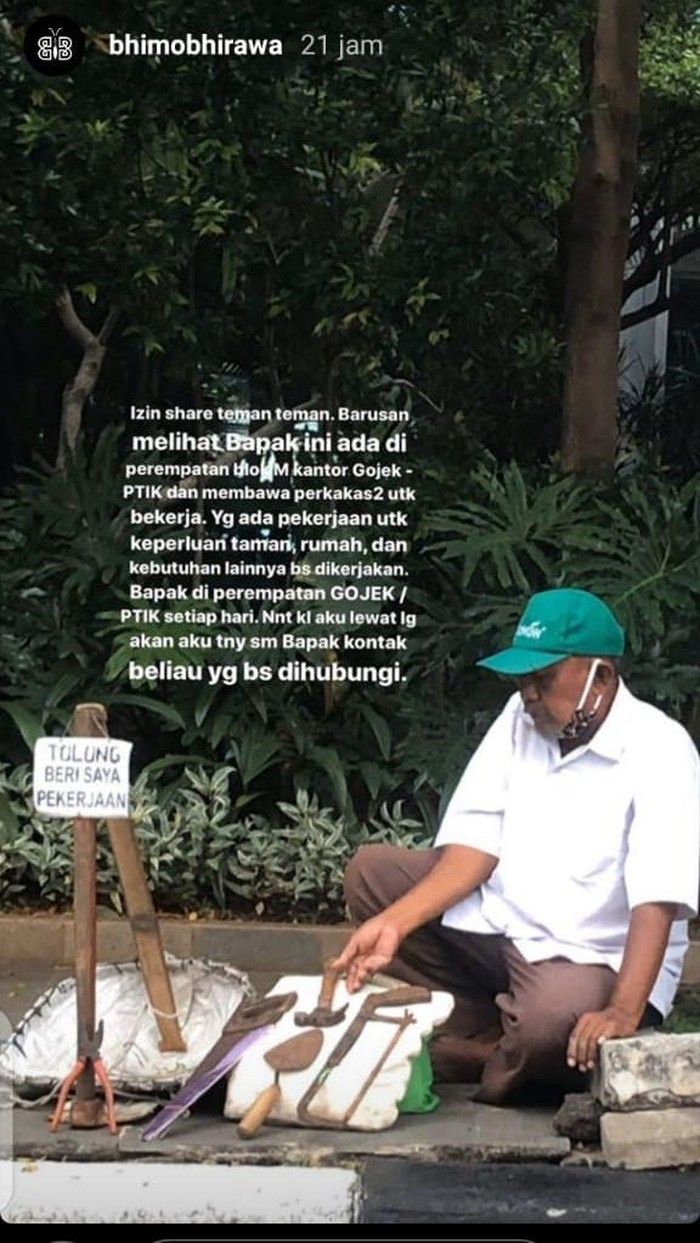 Sutrisno, pekerja harian yang kehilangan pekerjaannya di tengah pandemi Corona (Instagram @bhimobirawa)