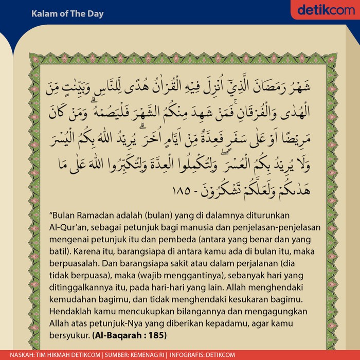 Al Quran Surat Al Baqarah 185 Tentang Keistimewaan Bulan Ramadhan