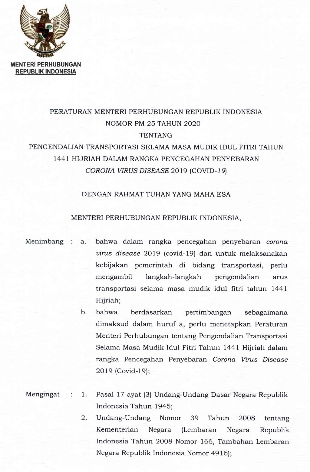 Peraturan mudik 2021 pdf