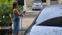Sesekali memandikan mobil sambil bercanda dengan sang suami. (Foto: Dok. Instagram Vanessa Angel)