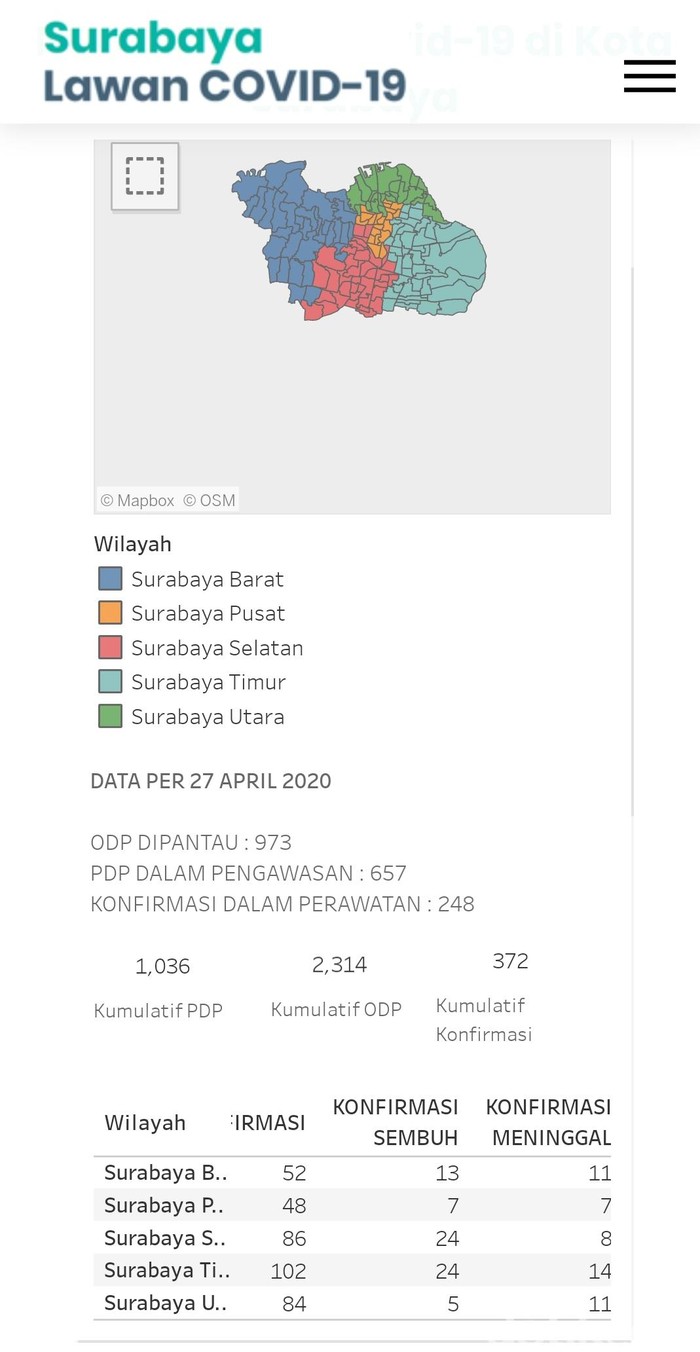peta sebaran corona di Surabaya