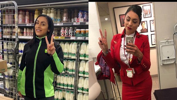 Sara Haider beralih profesi dari pramugari menjadi pelayan supermarket saat wabah virus Corona. 
