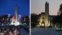 Ini merupakan foto Kombinasi yang menggambarkan perbedaan perayaan Ramadhan di Turki pada tahun 2019 dan 2020 saat di tengah Pandemi Corona. AP/Lefteris Pitarakis/Emrah Gurel