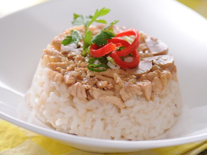 Nasi Tim Ayam Jamur is Traditional Food from Indonesian.
