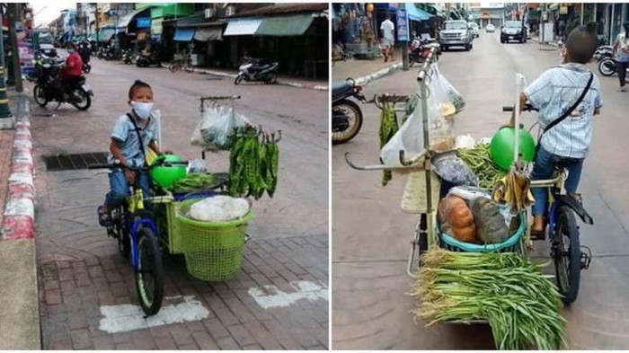 Bocah 10 tahun jual sayur keliling