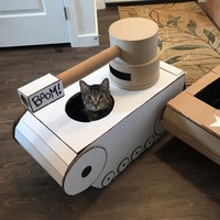 potret kucing karton tank