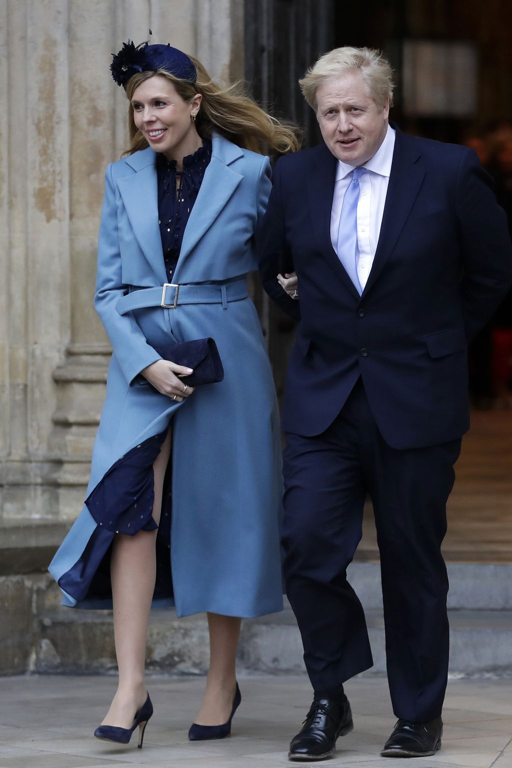 FILE -In this Friday, Dec. 13, 2019 file photo, Britain's Prime Minister Boris Johnson and his partner Carrie Symonds wave from the steps of number 10 Downing Street in London. Boris Johnson and his partner Carrie Symonds have announced she gave birth to a 