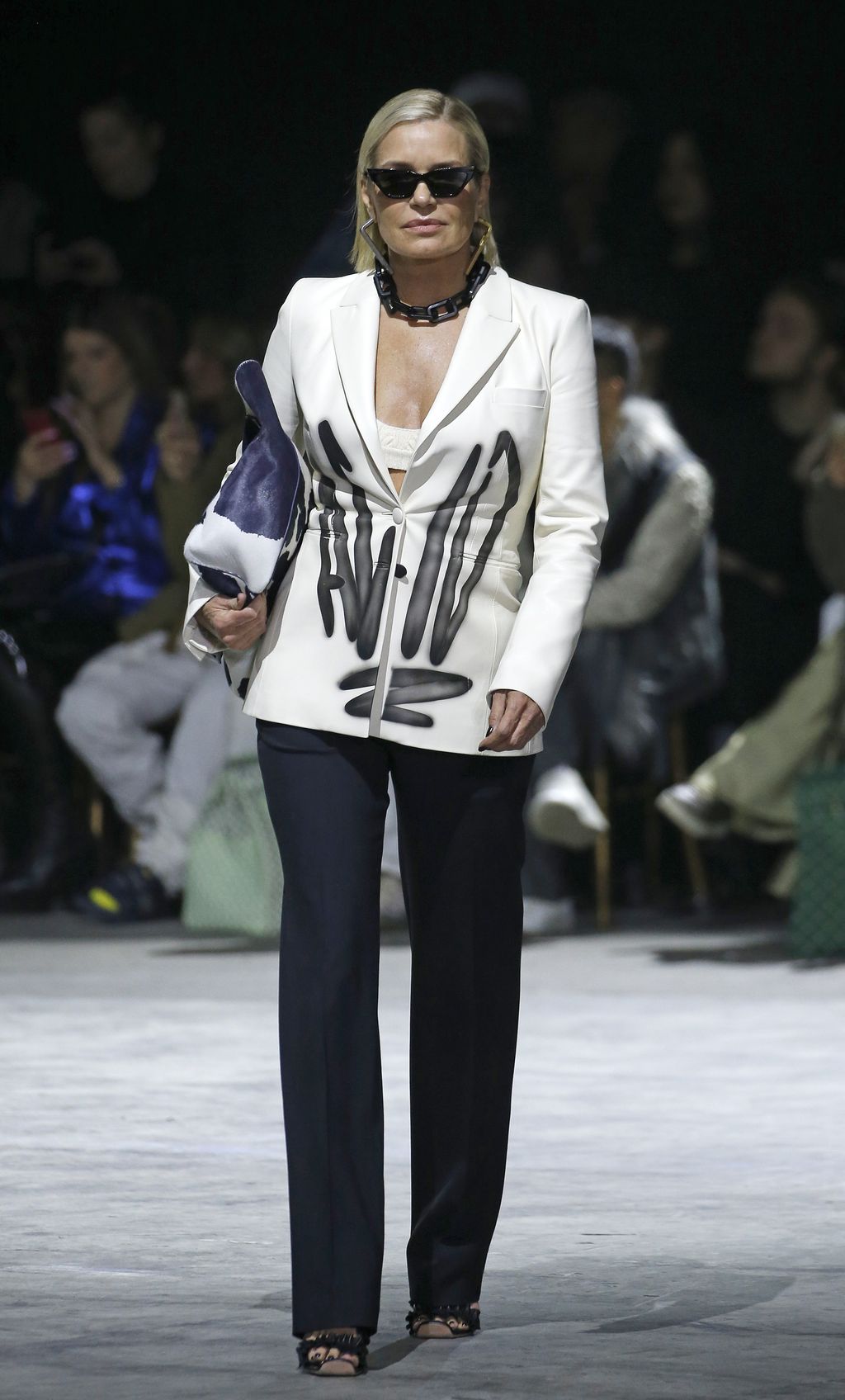 PARIS, FRANCE - FEBRUARY 27: (EDITORIAL USE ONLY) Yolanda Hadid walks the runway during the Off-White show as part of the Paris Fashion Week Womenswear Fall/Winter 2020/2021 on February 27, 2020 in Paris, France. (Photo by Thierry Chesnot/Getty Images)
