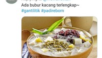 Semangkuk bubur kacang hijau komplit juga ikut jadi cuitan. Lagu-lagu karya Band Ungu dan Padi ini populer di kalangan anak 90-an. Foto: twitter