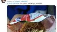 Nah, siapa yang punya kebiasaan sama seperti ini? makan mie instan mentah dengan campuran bumbu, #OrangKayaGakTau seberapa nikmatnya ini! Foto: twitter