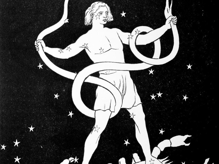 Ophiuchus Constellation of Ophiuchus ( the serpent-bearer) drawn on a blackboard