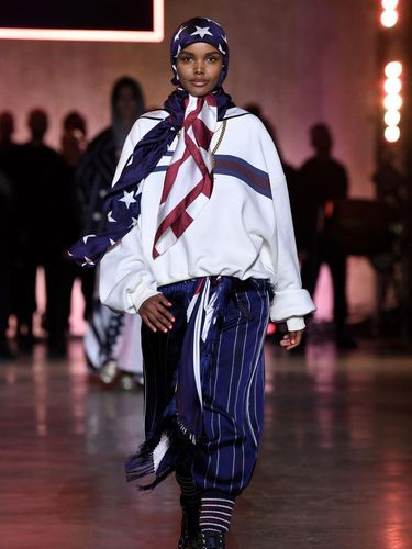 LONDON, ENGLAND - FEBRUARY 16: Halima Aden walks the runway TOMMYNOW London Spring 2020 at Tate Modern on February 16, 2020 in London, England. (Photo by Stuart C. Wilson/Getty Images for Tommy Hilfiger)