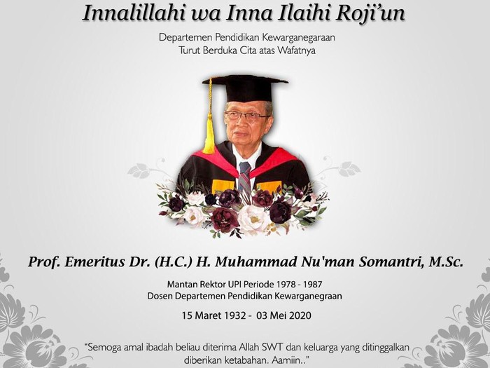 Mantan Rektor UPI Numan Somantri tutup usia