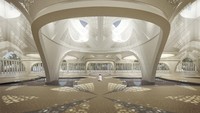 Masjid ini juga diketahui menerapkan permainan bentuk geometri bangunan yang berlapis-lapis yang mampu menyaring cahaya matahari agar tak masuk ke dalam bangunan masjid secara berlebihan. Permainan cahaya dari bangunan masjid tersebut juga memberikan pemandangan yang memukau. Istimewa/Dok. NUDES via Archdaily.com.  